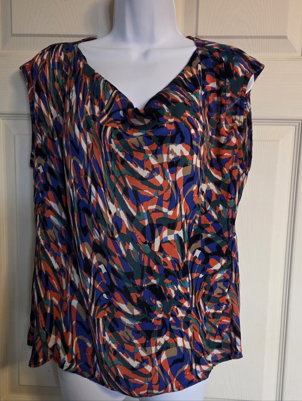 MICHAEL Michael Kors abstract multicolor drape-neck sleeveless top Medium